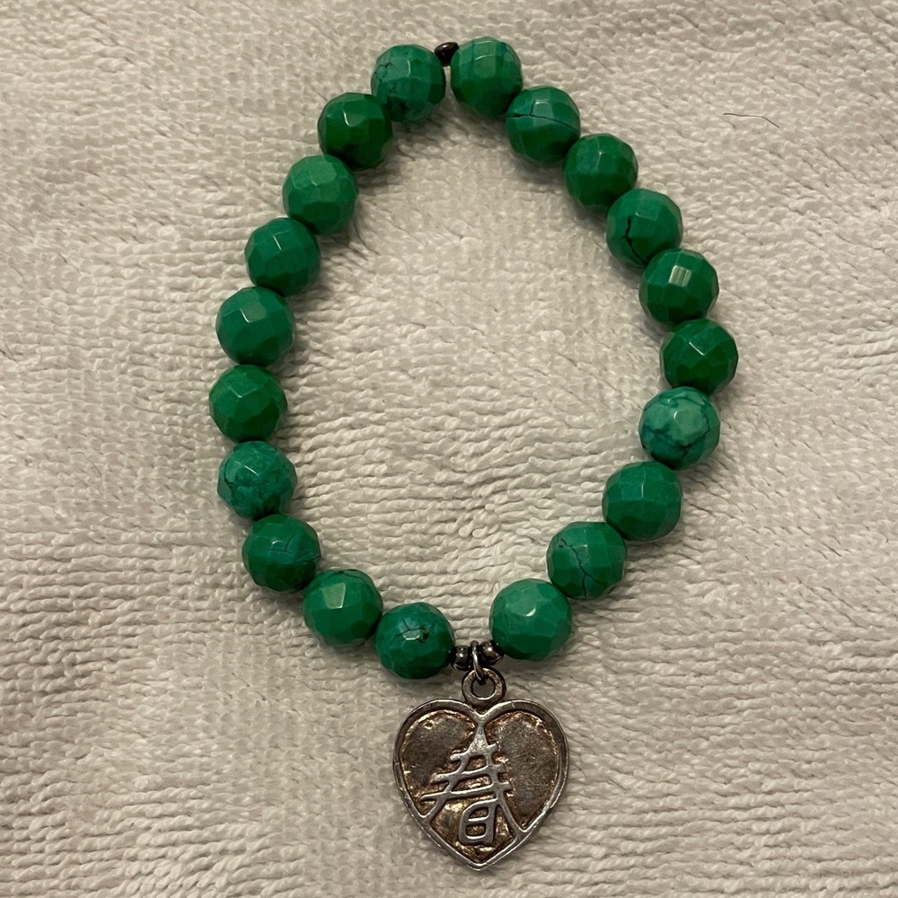 Jade Bracelet with Heart Charm